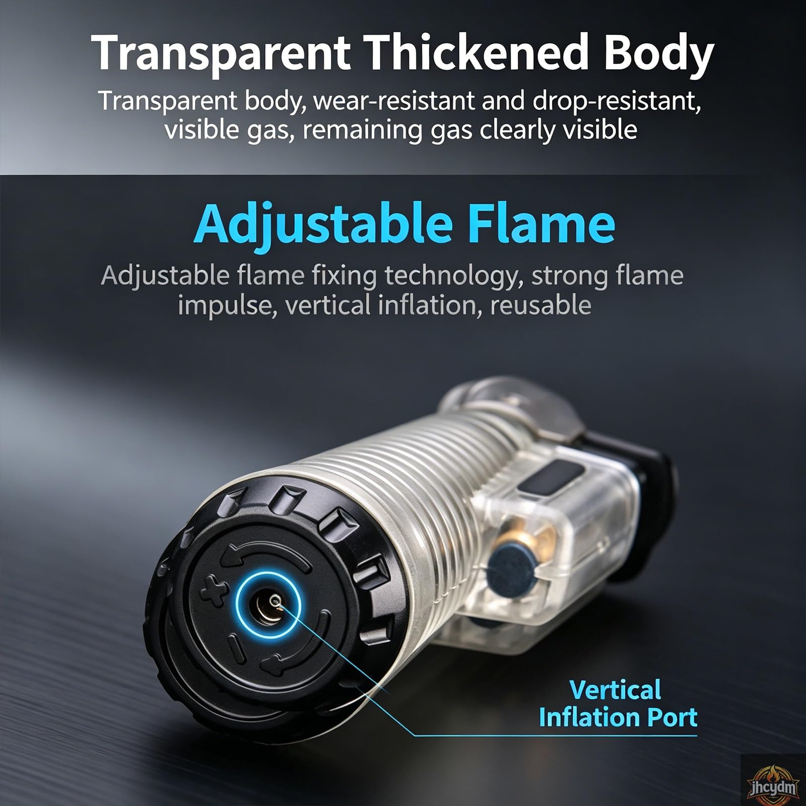 Briquet Torche Flamme réglable, réservoir de Carburant Transparent, Briquet Coupe-Vent Rechargeable au Butane, adapté aux Bougies, Feux de Camp, barbecues, poêles d'extérieur, etc.