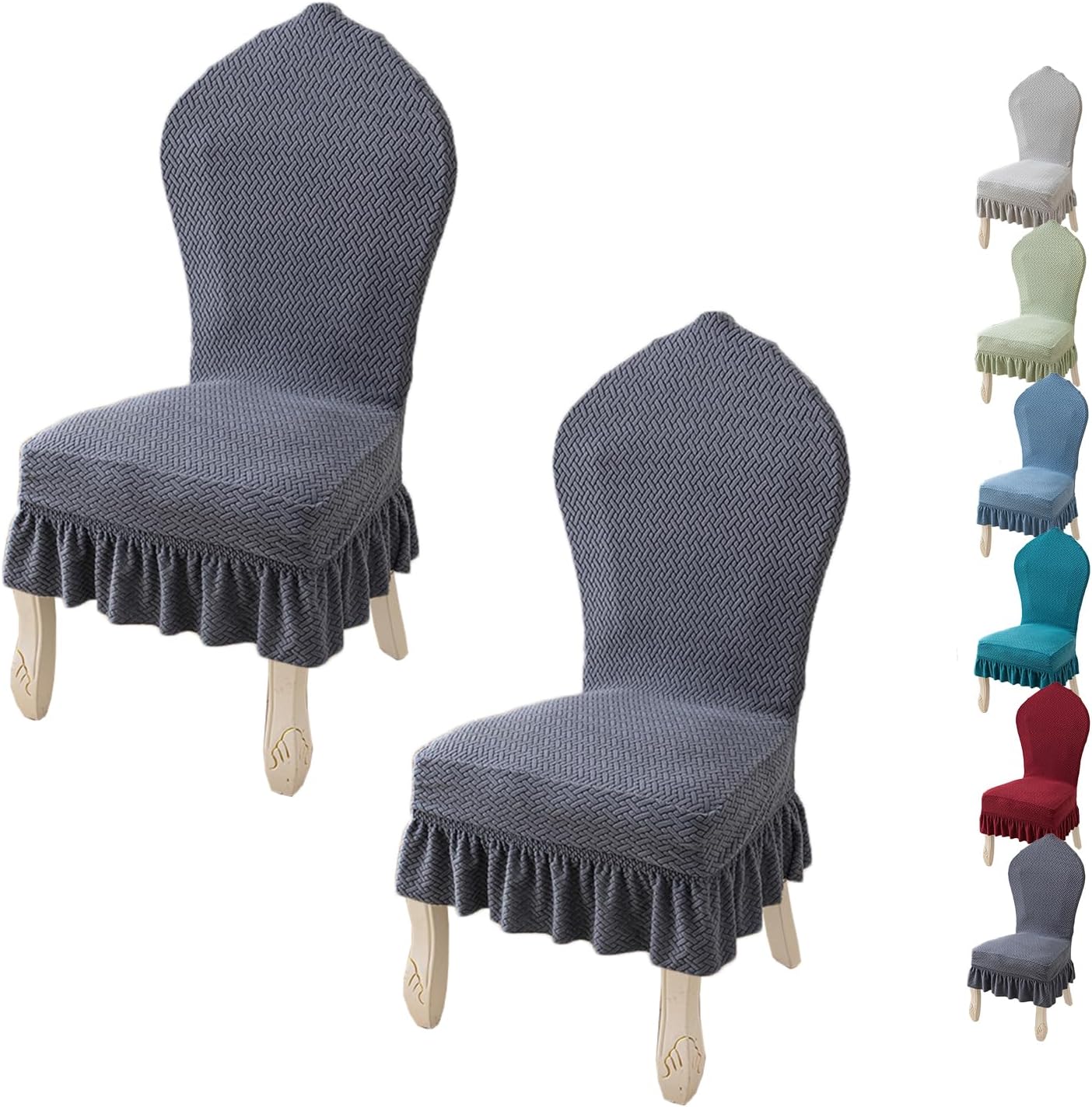 Round Back Dining Chair Cover Stretch Thickened Chair Slipcover with Skirt for Dining Room Kitchen Chair Cover Set of 2 4 6 Dining Chairs Slipcovers Chair Protectors Covers,F 2pcs
