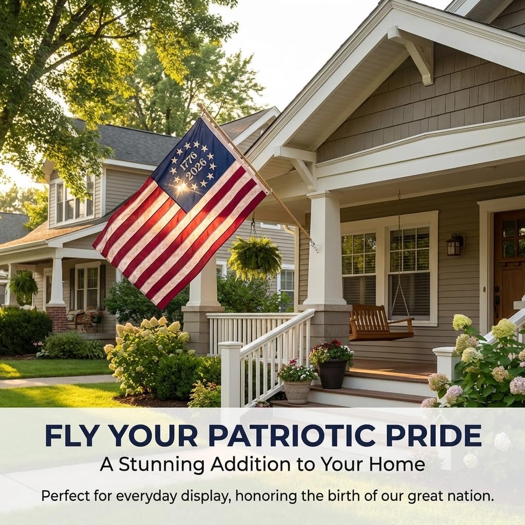 250th Anniversary USA Flag (1776-2026), Vintage Cotton Betsy Ross 3x5 ft Flag, Embroidered 13 Colonies Stars, Heavy Duty Outdoor American Flag for 2026 Celebration with 2 Brass Grommets(Vintage 1776 2026 Flag 3x5 ft)