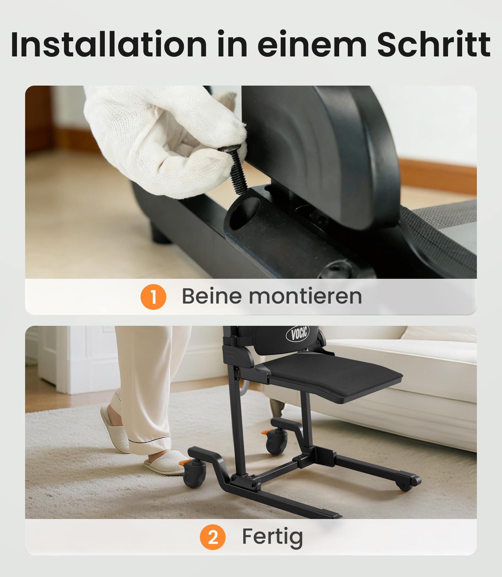 VOCIC AX35 Aufstehhilfe mit Transferfunktion, Rollen & Bremsen | Senioren Sturzhilfe Zuhause, Elektrischer Bodenlift Transferstuhl, Bett Sofa Rollstuhl, 4 Rollen Bremse kompakt 160KG
