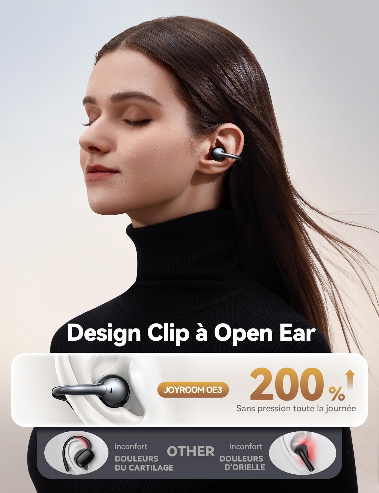 JOYROOM Écouteurs Open Ear,【Son Piloté par App】 Bluetooth 5.4, Ecouteurs sans Fil à Clip, 4.9g Ultra-Légers & Confortables, IA-ENC, Détection L/R Auto, Son Immersif, Idéaux pour Sport & Quotidien