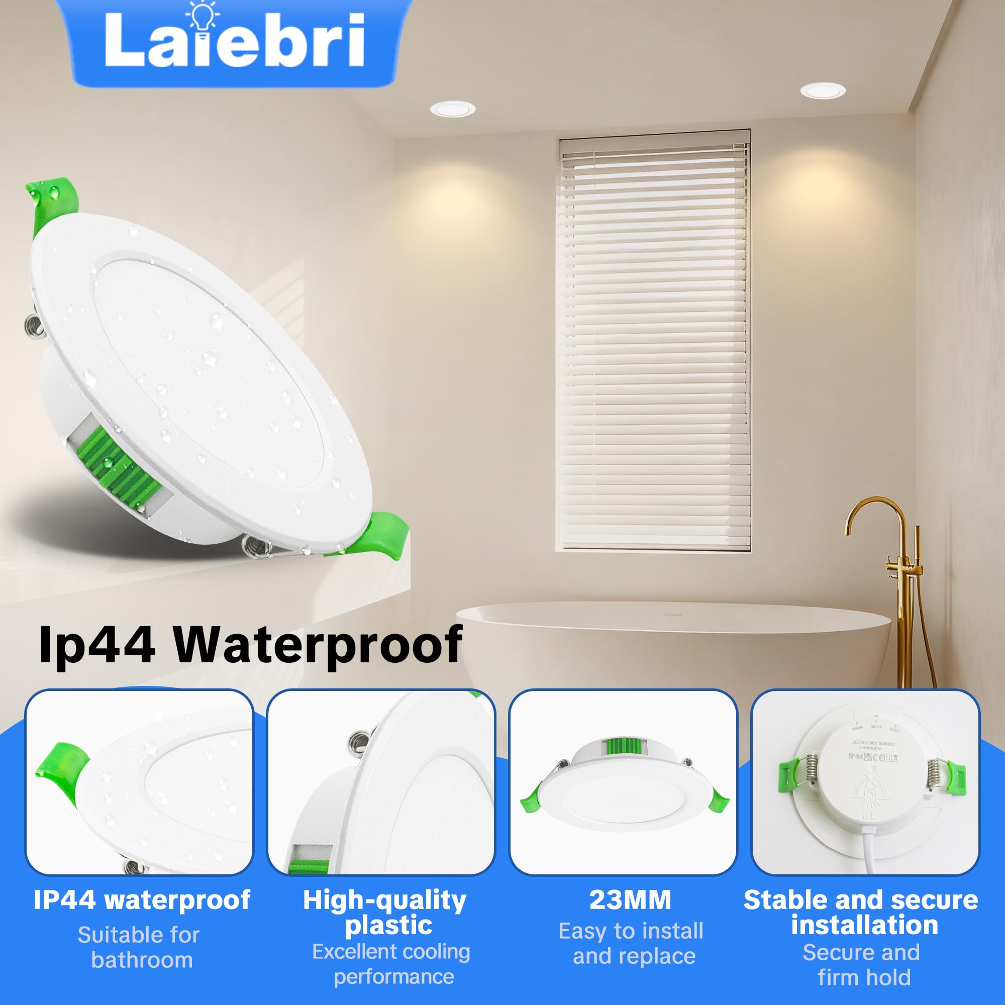 6er Led Einbaustrahler 230V Weiß - Extra Flach IP44 Deckenstrahler - Ø68-75mm Einbau Deckenspots 5W 600LM, 2700K/4000K/6000K Deckenlampe Deckenleuchte led für Badezimmer Wohnzimmer Küche