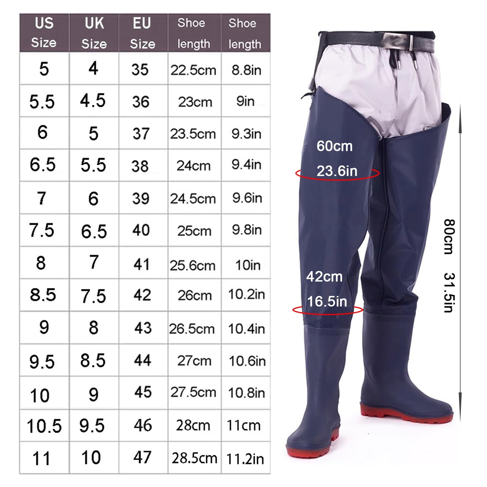 Wodery wędkarskie | Wodery biodrowe PCV Oxford Podeszwa Regulowany karabinek Wędkarstwo Wodery myśliwskie Niebieskie Wiele rozmiarów (7,5 UK)