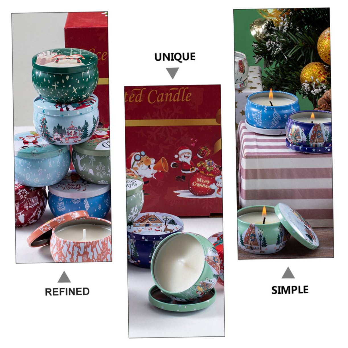 Operitacx 8stücke Pack Weihnachts-duftkerzen aus Sojawachs Rauchfrei und Umweltfreundlich mit Zufälligem Cartoon-muster für Festliche Dekoration