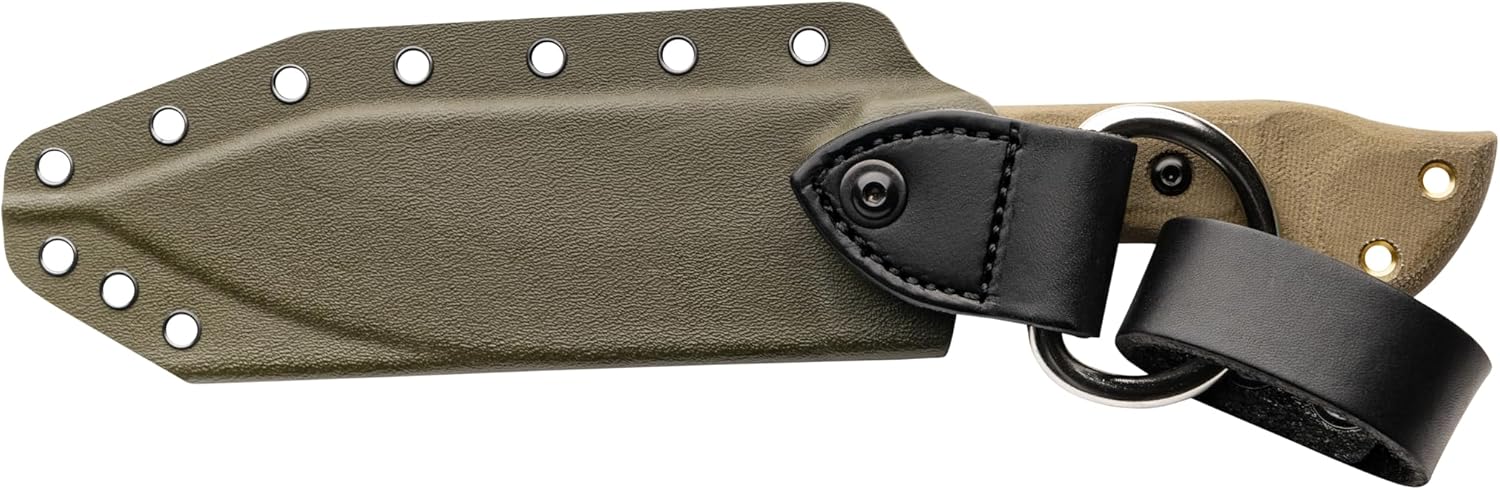 Tops Knives Tundra Wolf Full Tang Fixed Blade- OD Green Kydex Sheath w/Leather Dangler (Green Canvas Micarta Handle)