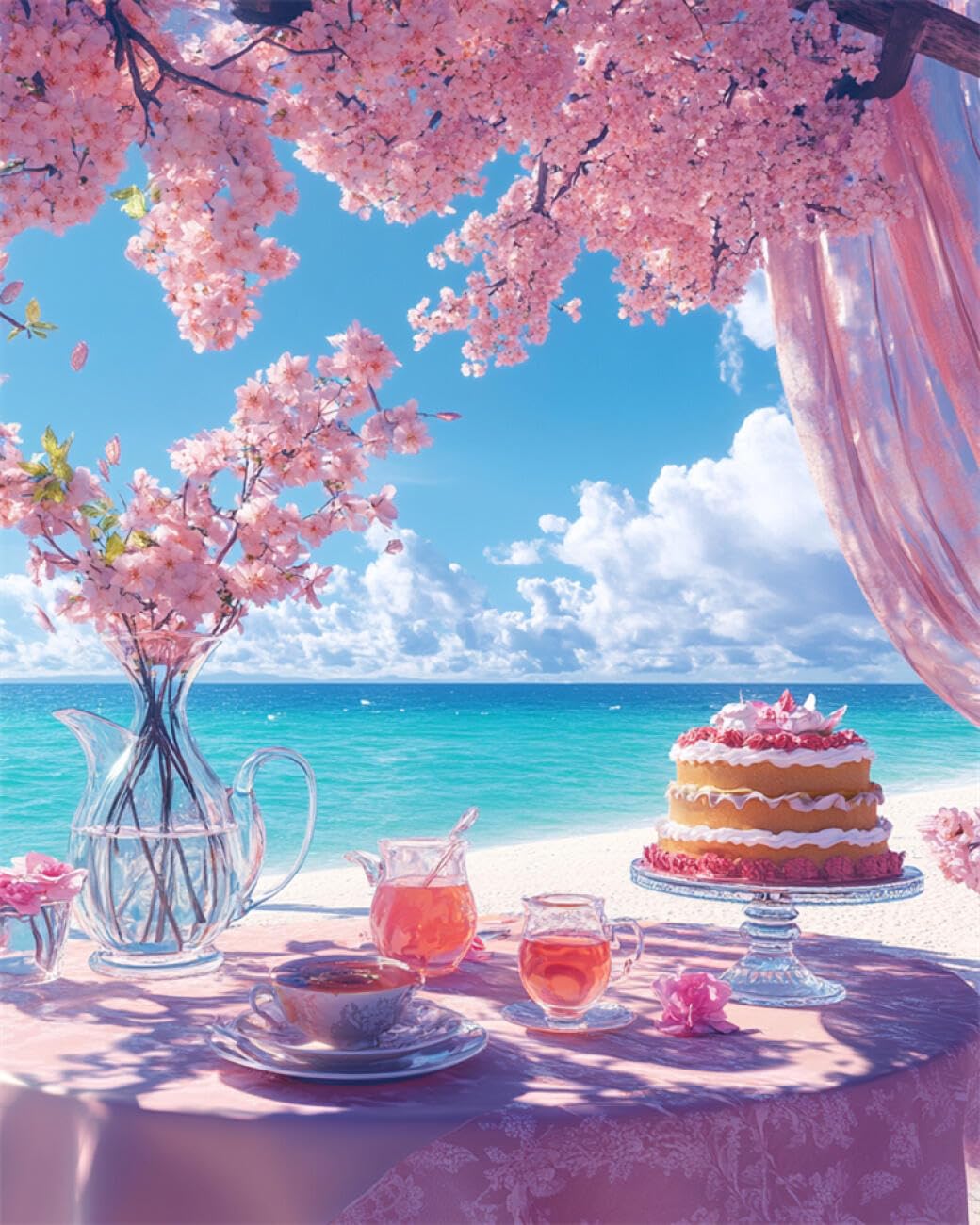 RKFLGEW DIY Bead Embroidery Kit Flowers and Cakes 50x70cm
