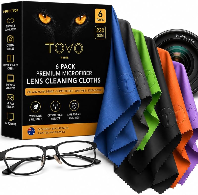 Paño de limpieza de microfibra – Paquete de 6, paño de lentes ultra suave de 230 GSM para lentes, cámara y pantallas, sin rayas, sin pelusa, a prueba de rayones (6x7 pulgadas)