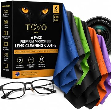 Microfiber Cleaning Cloth 6 Pack, 230 GSM Ultra Soft Lens Cloth for Glasses, Camera & Screens, Streak-Free, Lint-Free, Scratch-Safe 6x7 Inch
