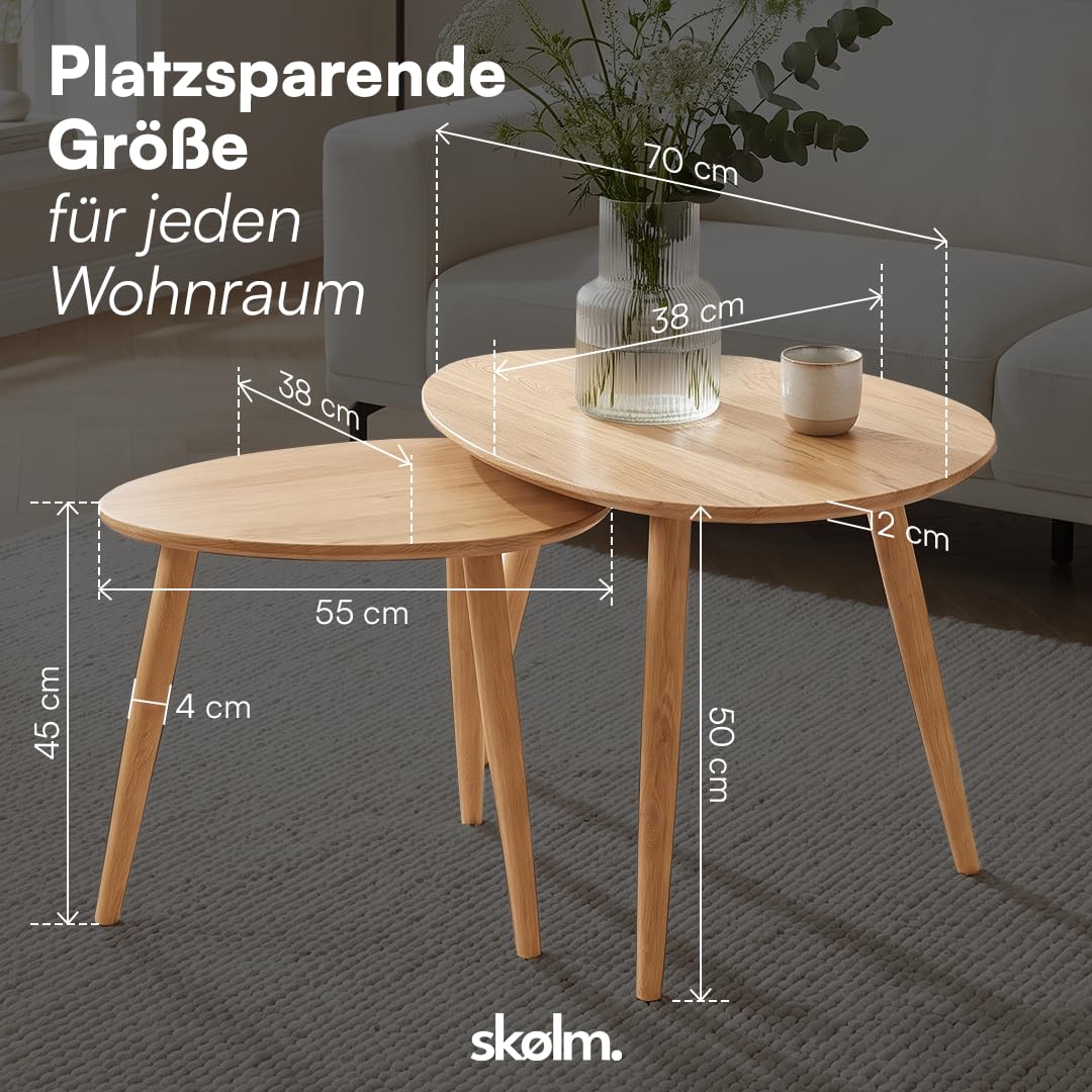 skølm Lodur Couchtisch oval 2er-Set, Eichenholz, Natur geölt, 3 Tischbeine