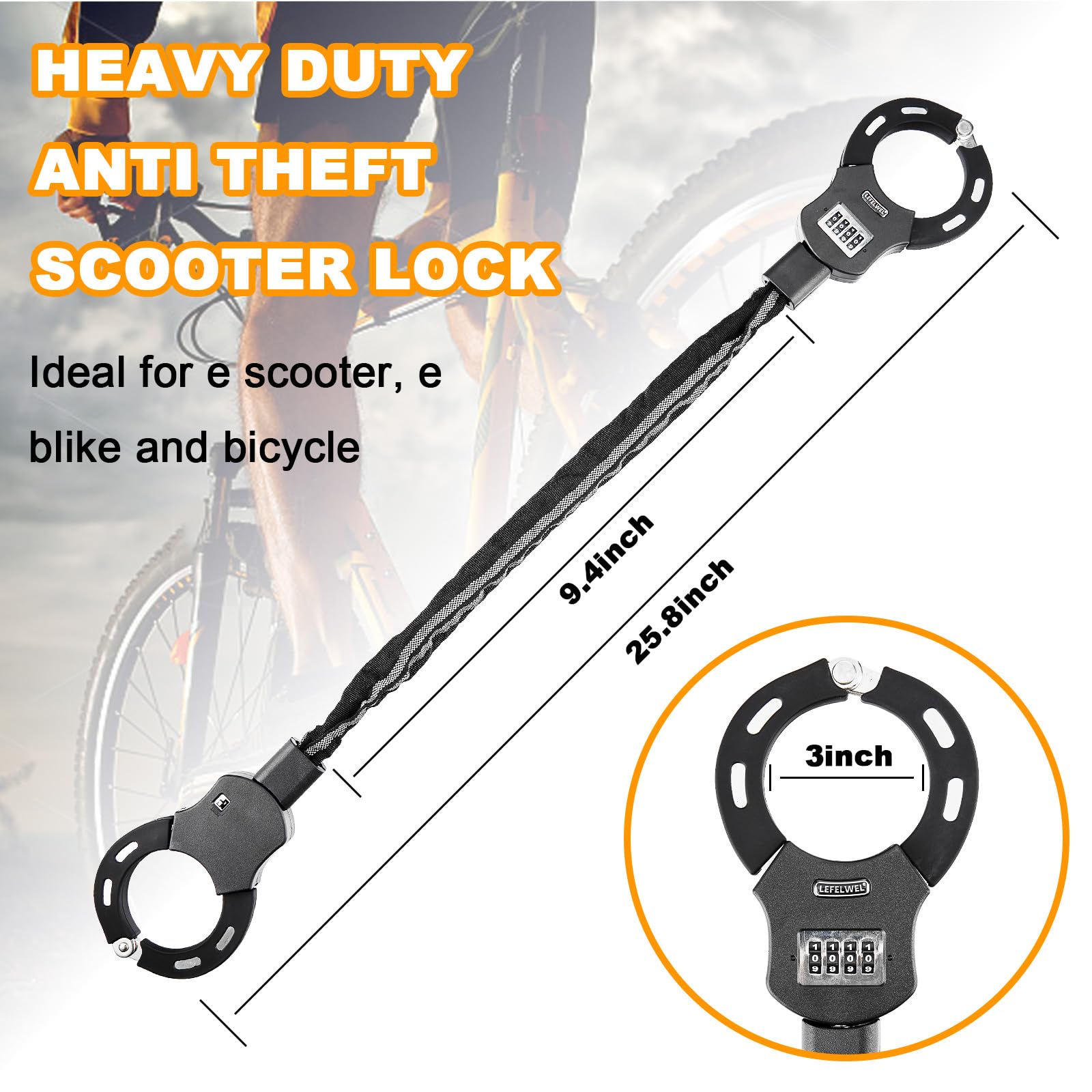 Heavy Duty Electric Scooter Lock With Combination - Anti-Theft Chain Security