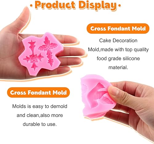 Miniatura 2 de RFGHAC Moldes de silicona para decoración de tartas de bautizo moldes de silicona para cruz para cáliz paloma de la paz fondant para bautizo fiesta