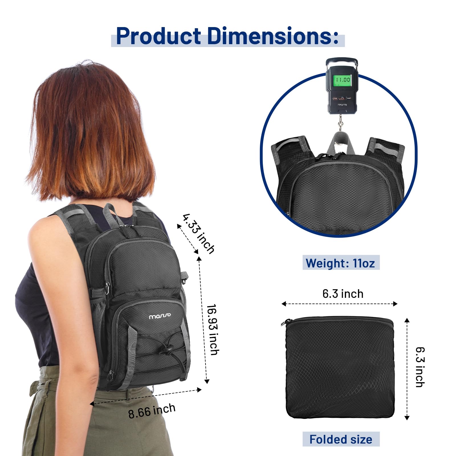 MOSISO 10L Lightweight Hiking Daypack Small Packable Hiking Backpack for Men Women, Casual Foldable Day Pack Shoulder Bag with 2 Front Pocket for Travel Camping Outdoor, Black