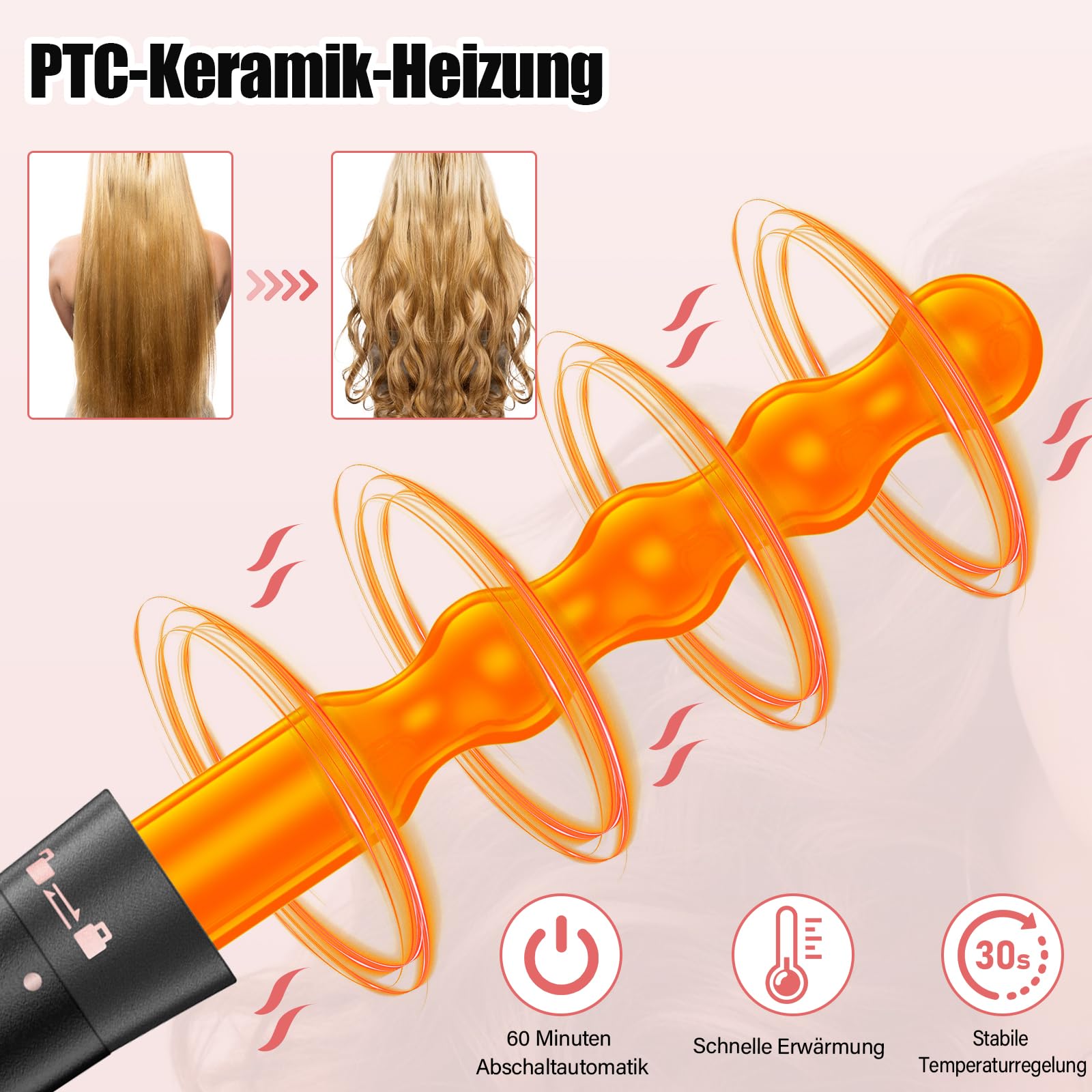 Ferro Arricciacapelli 5 in 1, Piastra Onde per Capelli Professionale con 4 Testine, Arricciacapelli Automatico con Display LED e Temperatura Regolabile, PTC Ceramica per Capelli Ricci, Mossi e Boccoli