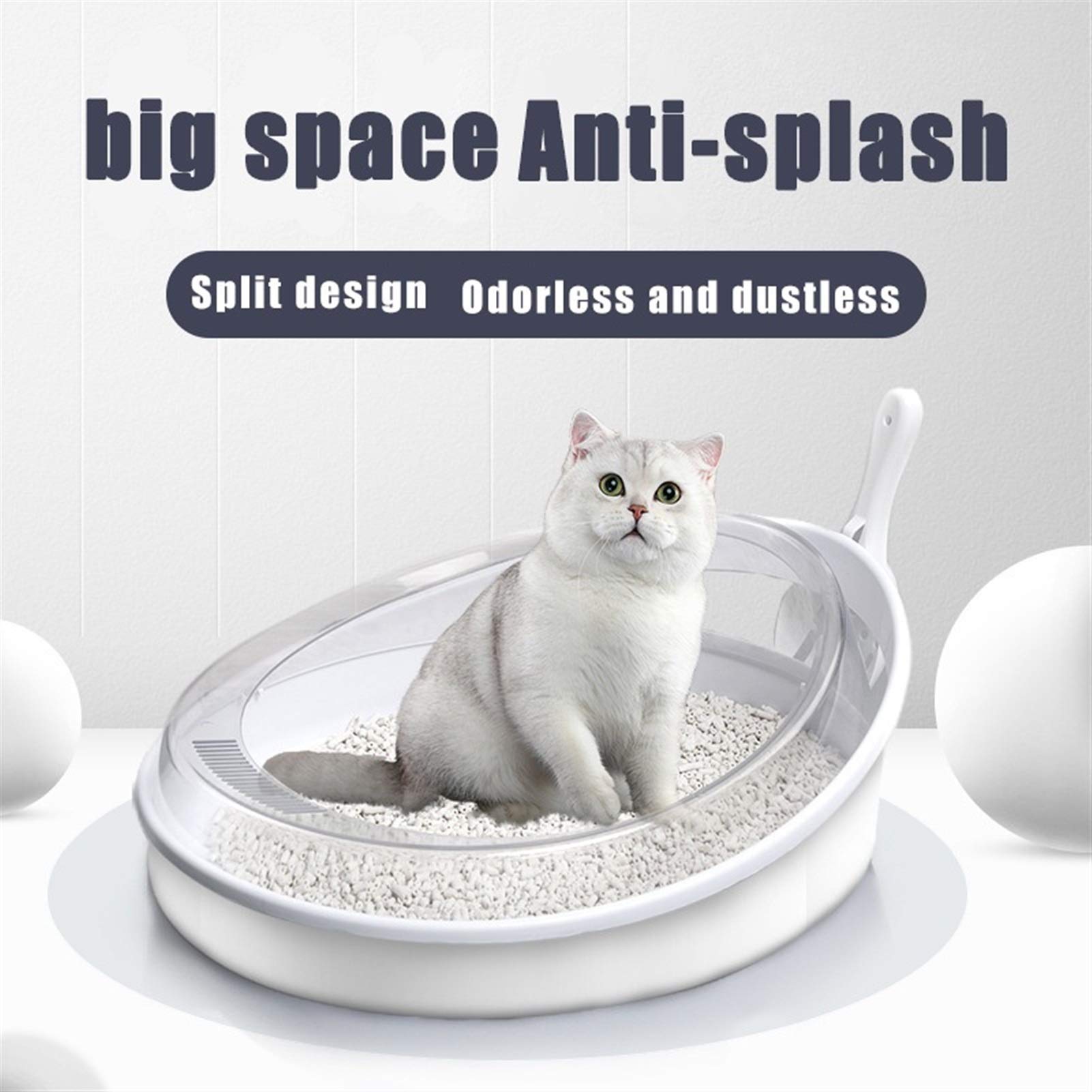 Artykuły dla zwierząt Toaleta dla zwierząt Basen Plastikowy pojemnik na piasek Anti Splash Cats Kuweta Taca dla kotów dla kotów i szczeniaka Biała + przezroczysta patelnia dla zwierząt