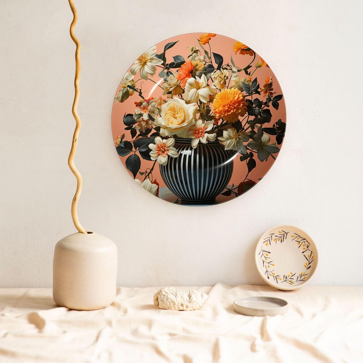 Decorative Plate Art Crafts Bone China Decorative Plate with Display Rack Souvenir Wall Decor Ceramic Ornaments Dinner Plates Ceramic Decoratives Plates for Home Office 10in