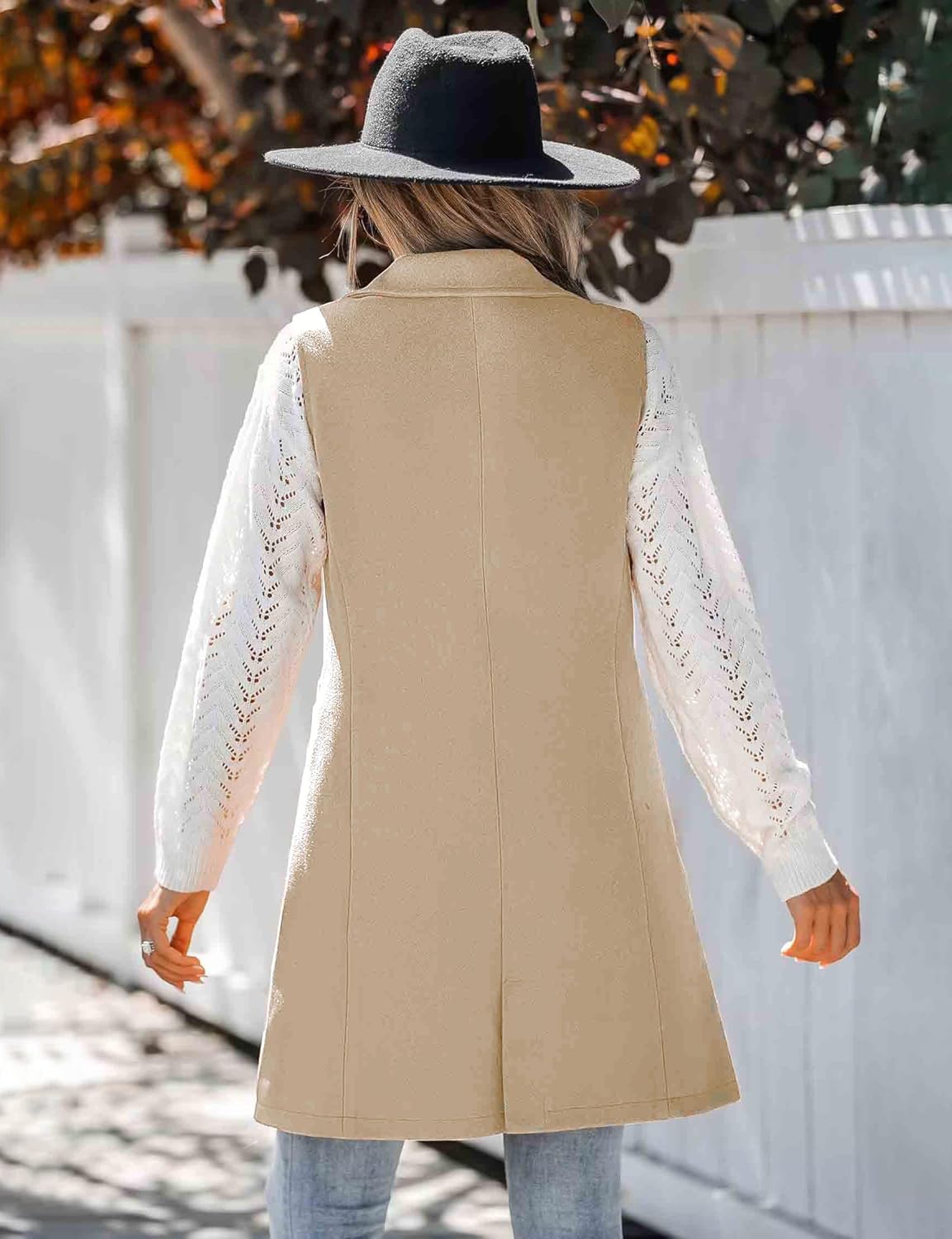 IDEALSANXUN Womens Long Wool Vest Fall Winter Sleeveless Blazer Trench Coat - Image 6