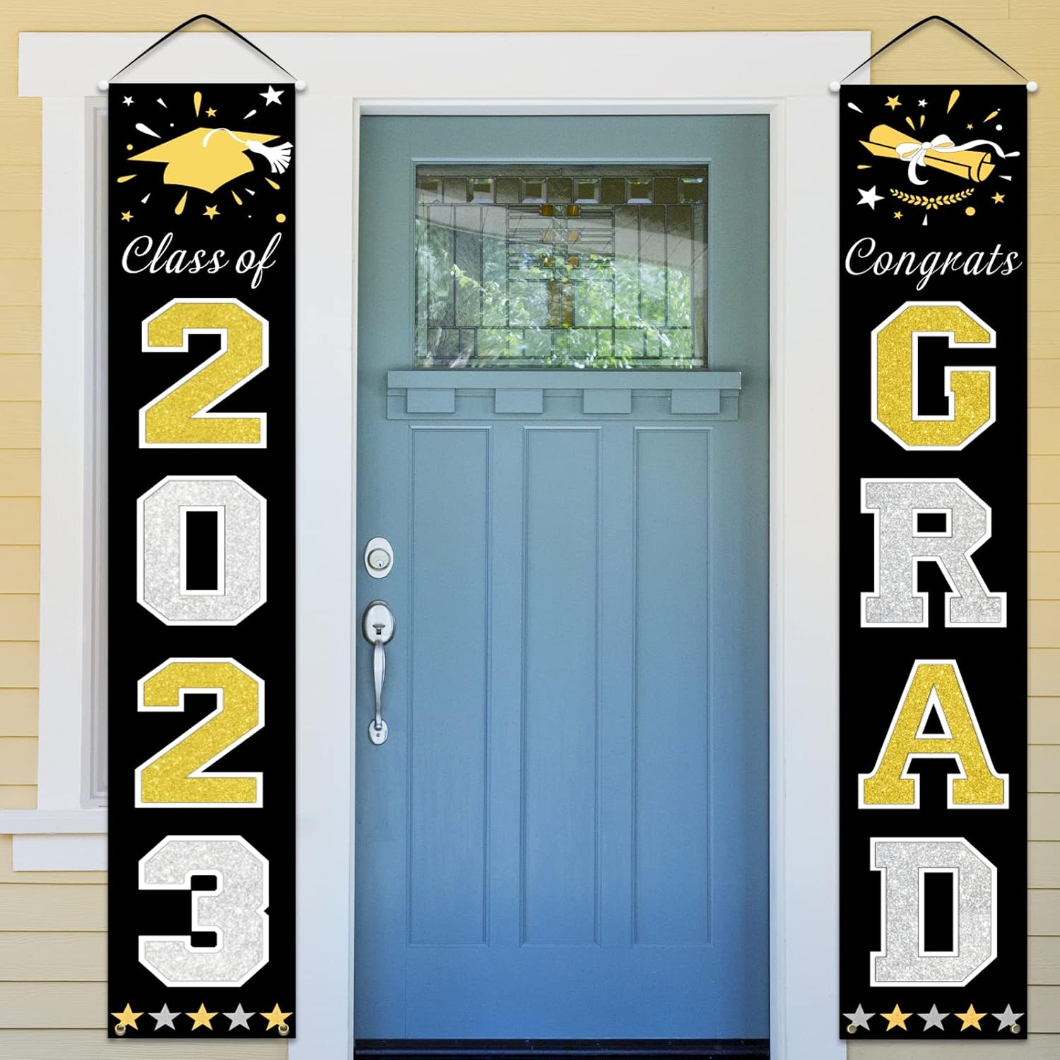 DAZONGE Graduation Decorations Class of 2023, Black & Gold Graduation Party Decorations 2023 Graduation Porch Banners for Any Schools or Grades Party Supplies