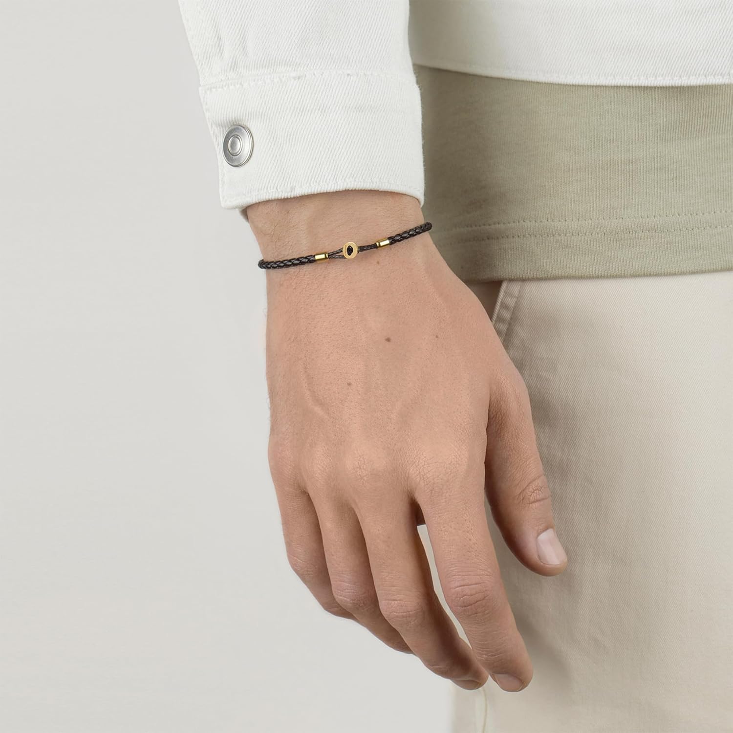 Elegatto Uno Premium Braided Leather Bracelet for Men | Full-Grain Leather with Sterling Silver Polished Stainless Steel Closure | Men’s Designer Bracelets - Image 4