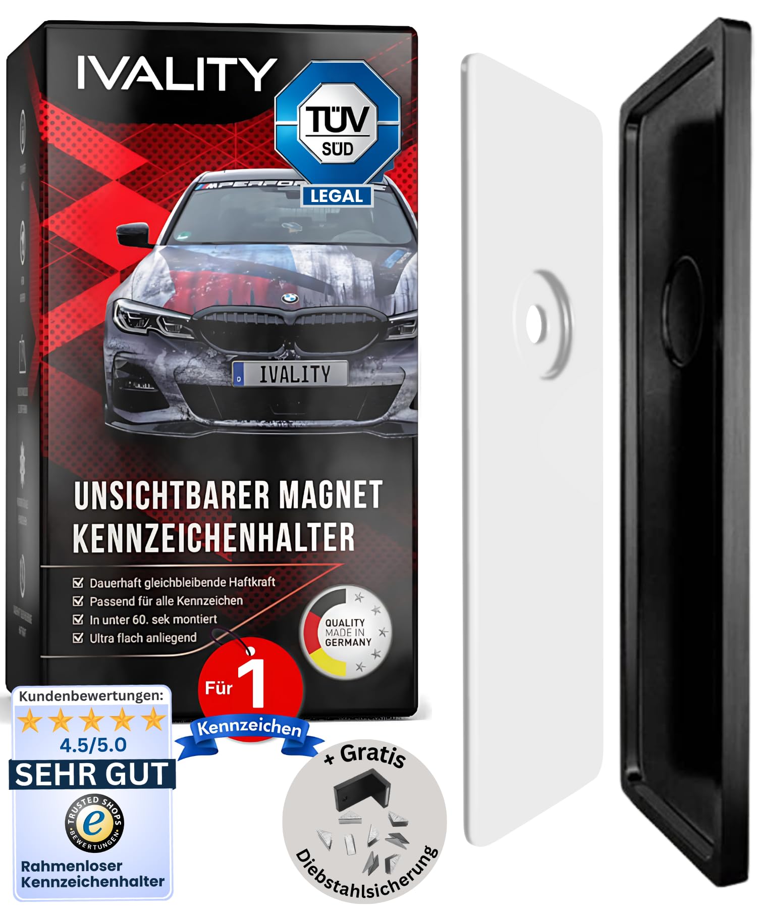 Magnetischer Clean Kennzeichenhalter Hinter Der Stoßstange 1er Set Für