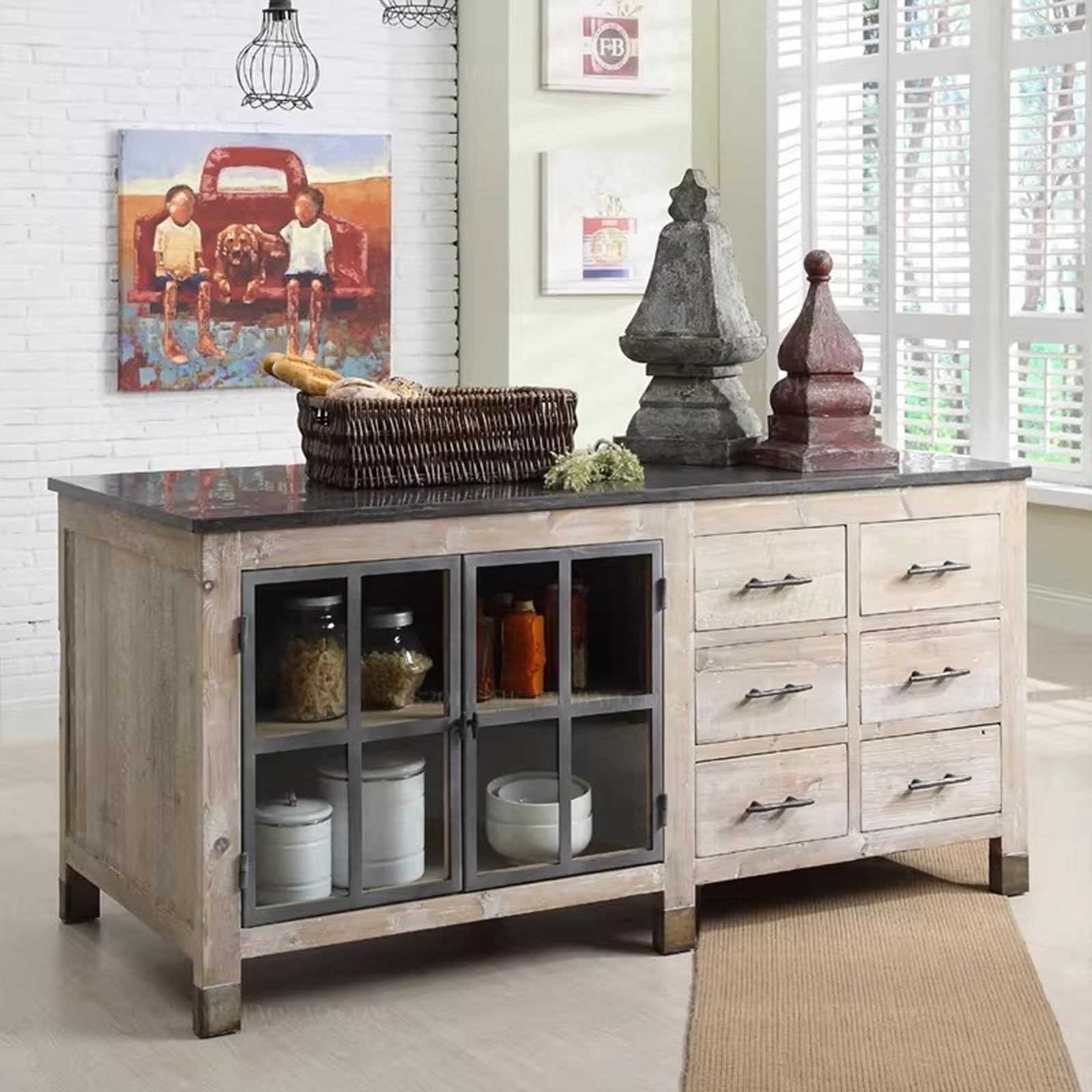 Unité d'îlot de Cuisine Buffet Buffet en Bois avec Portes, tiroirs et étagères, îlot de Cuisine Ferme Rustique
