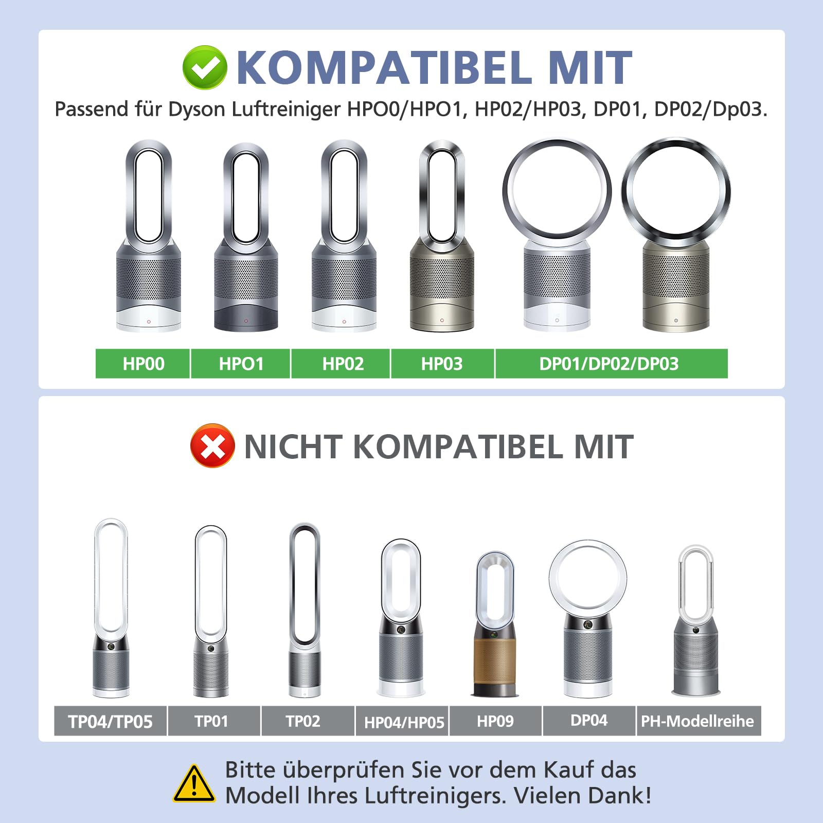 Filter für Dyson Luftreiniger HP00, HP01, HP02, HP03, Ersatzfilter für Dyson Luftreiniger DP01, DP02, DP03