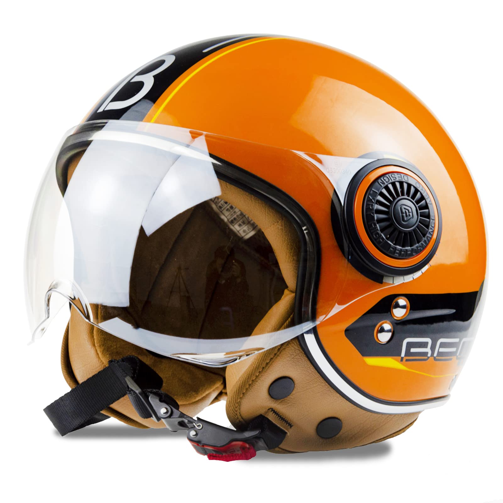 Open Face Motorcycle Helmet, Retro 3/4 Open Face Helmet with Sun Visor