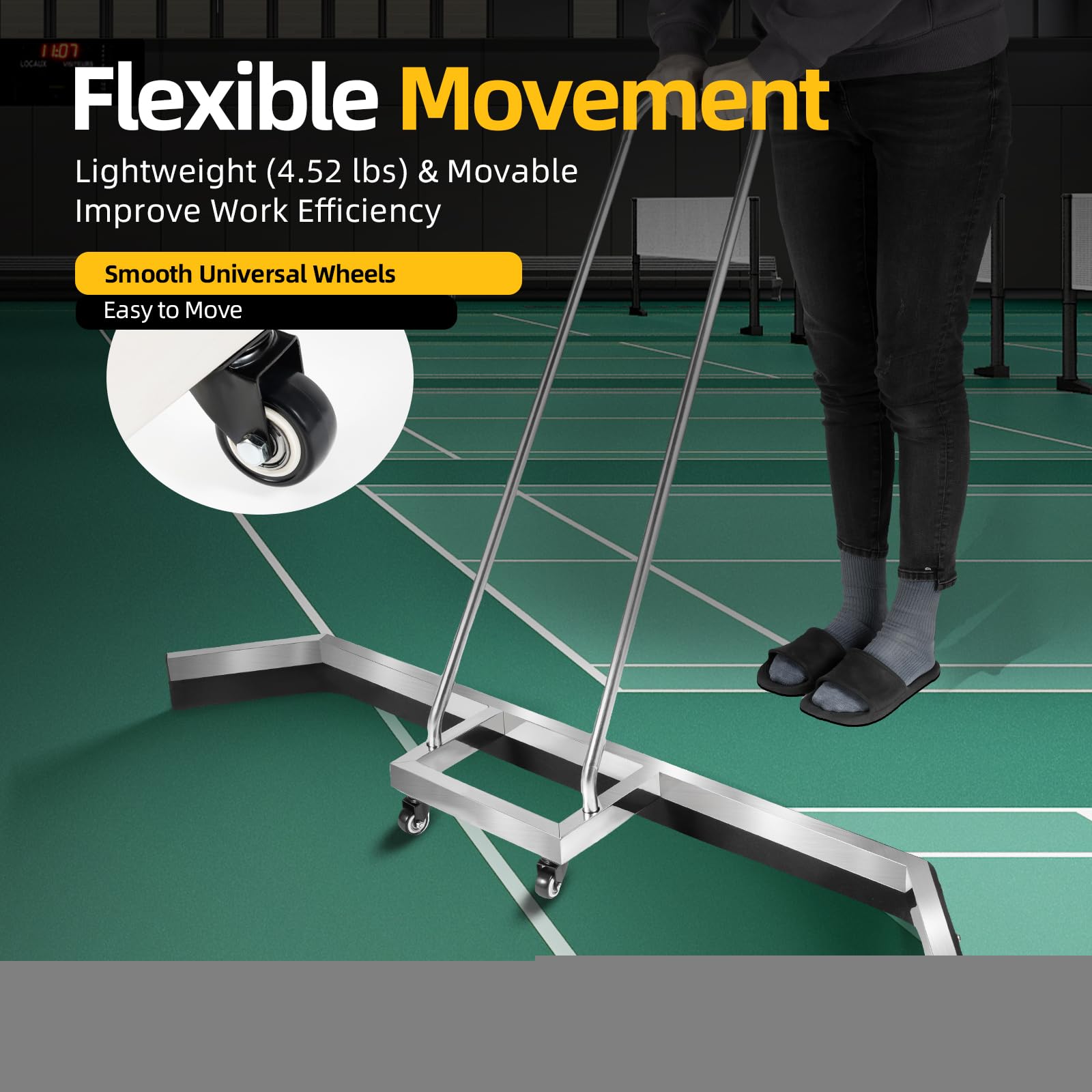 Rasqueta para pista de tenis acero inoxidable con ruedas universales