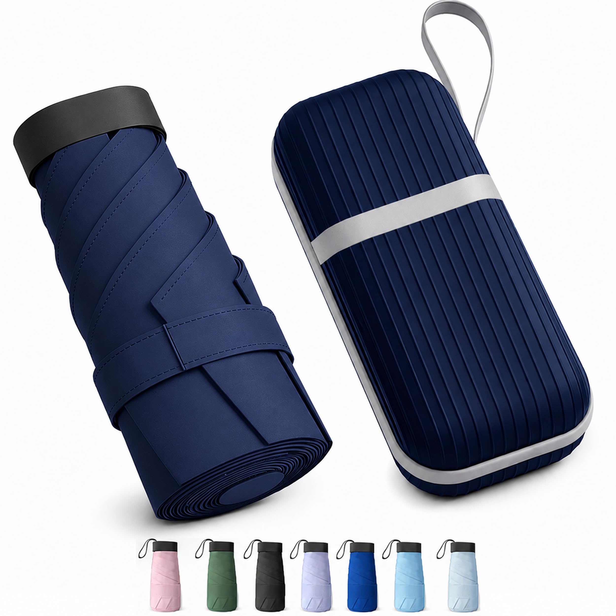 UV Travel Mini Folding Ultra Compact pastel Umbrella with Hard Case, Manual Open 6 Ribs Lightweight Premium Portable, Windproof Small Sun & Rain Pocket Umbrella for Men and Women- Use in Rain & Summer-image-5