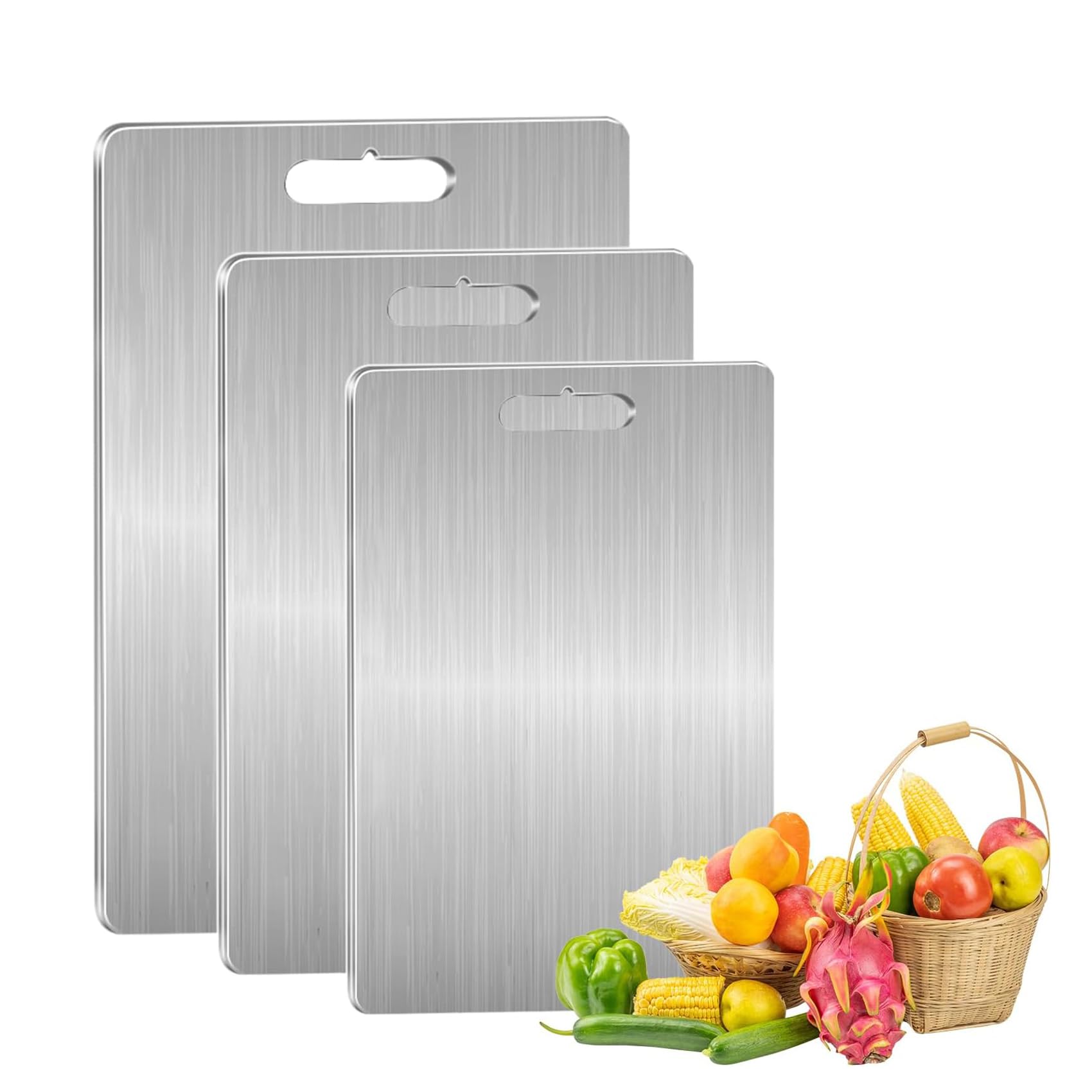 Stainless Steel Cutting Board, Food Grade Cutting Board for Kitchen, 3 Pieces Stainless Boards