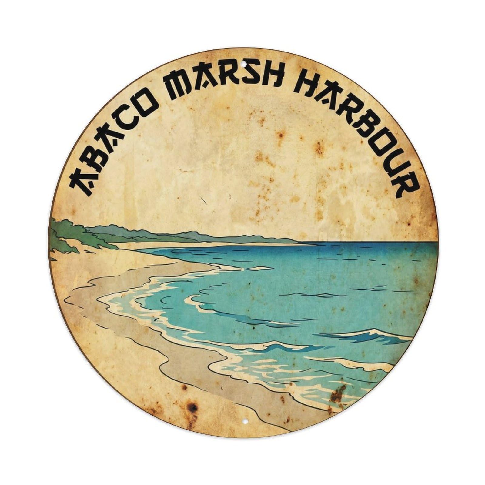 Olhnbad 08X08inch Style Abaco Marsh Harbor Lagoon Travel Woodblock Metal Tin Sign