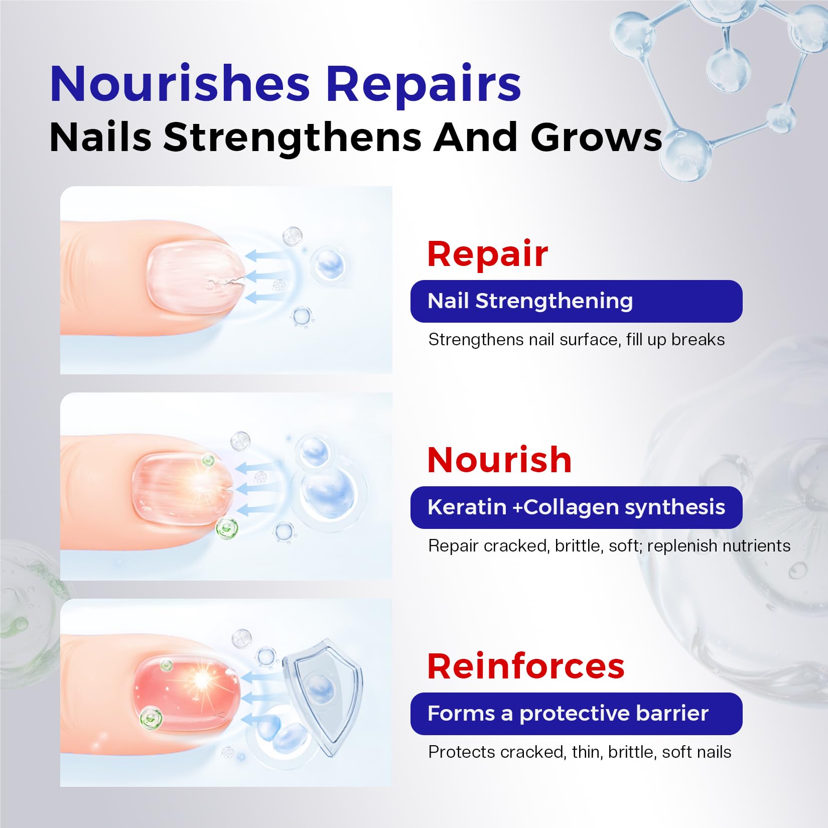 Morovan Rafforzatore per unghie: Nail Care Ridge Filling Strengthener Nail Hardener Clear Nail Varnish Nail Strengthener per unghie danneggiate Smoothing Base Coat 15ml