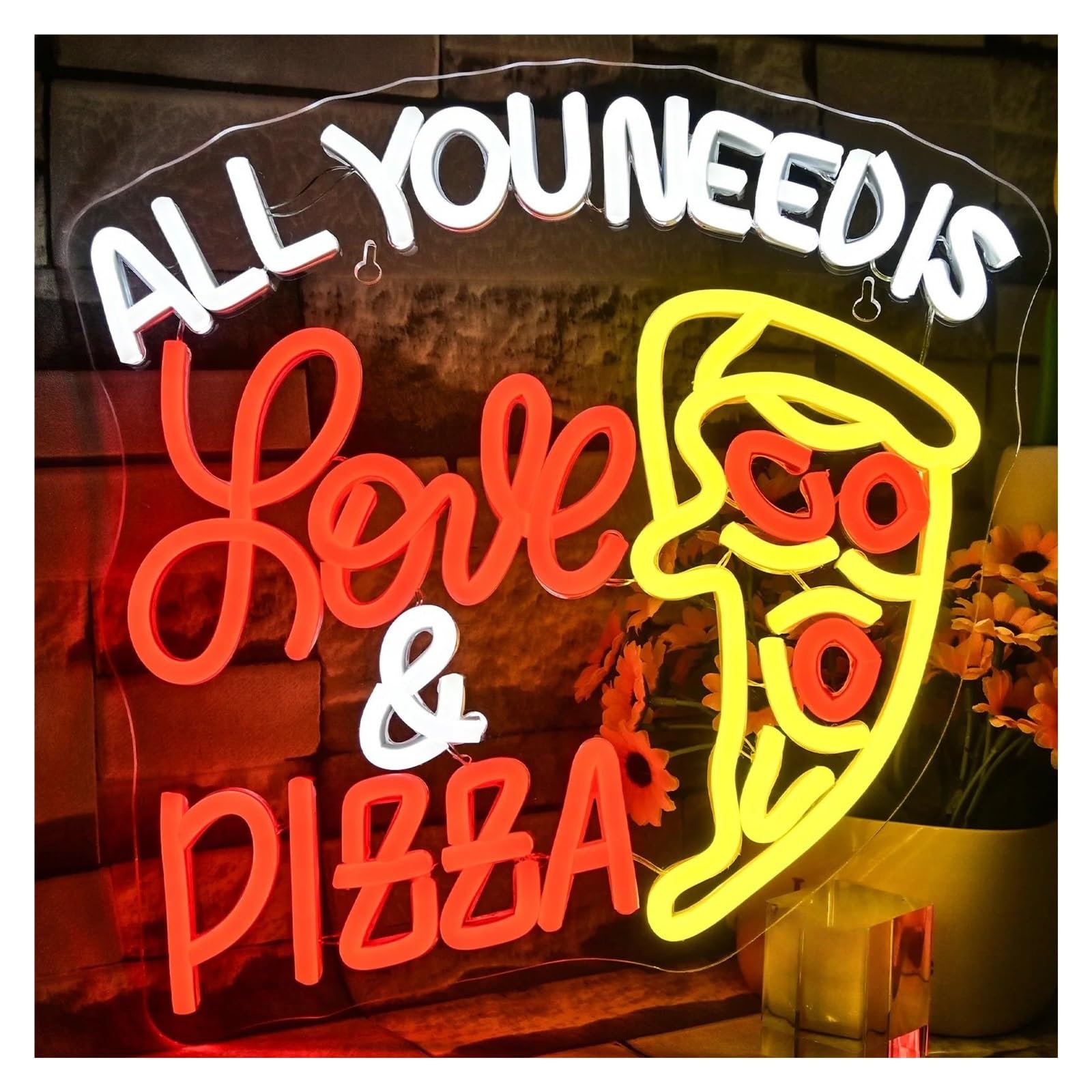 RONGCH Hanging Art Neon Signs All You Need is Love & Pizza Neon Sign Light Dimmable for Kitchen Pizza Restaurant Bar Shop Game Room Men Cave Party Wall Decor 55cm