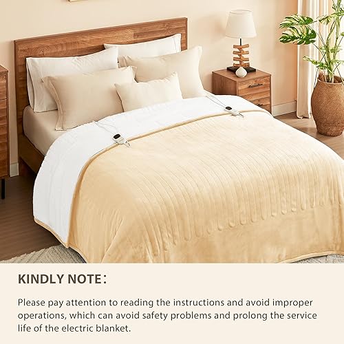 Miniatura 8 de Homemate Manta eléctrica térmica tamaño Queen, 84 x 90 pulgadas, manta térmica para cama con 10 niveles de calefacción, 8 horas de apagado