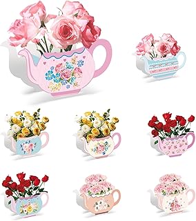 ABILITH 8 Pcs Tea Party Decorations Centerpiece Birthday Mothers Day Floral Teapot Centerpiece for Floral, Boba Tea Party Decorations for Little Girls and Adults (Flower-teapot)