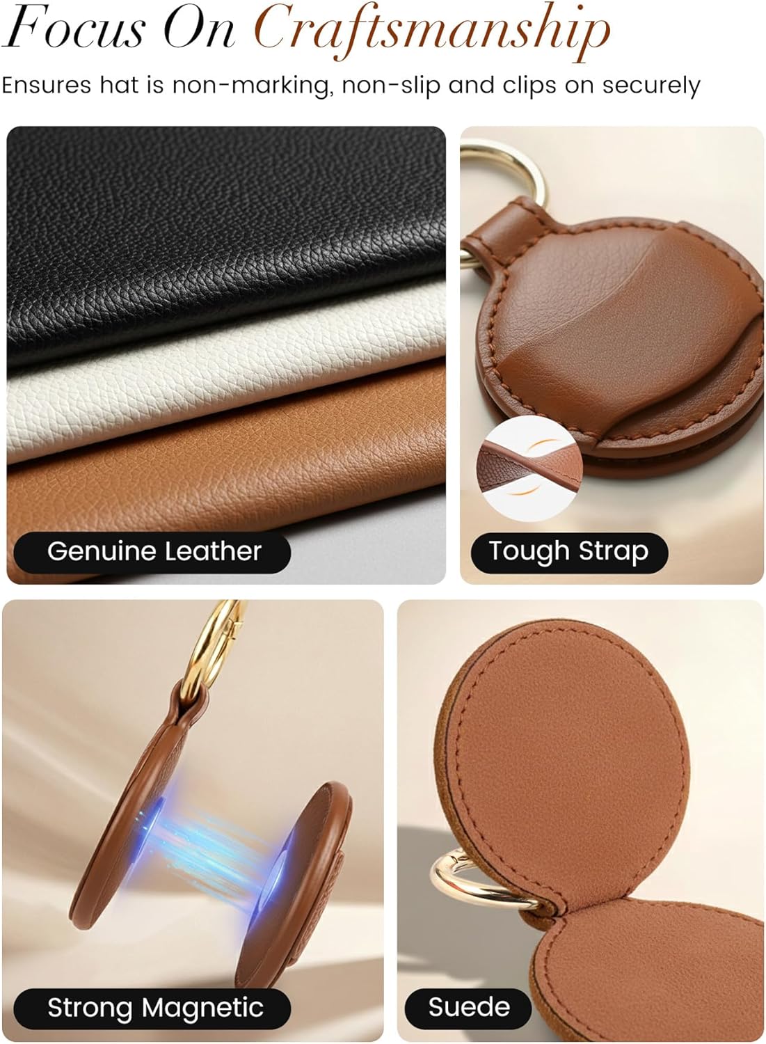 Niveaya Upgraded Magnetic Hat Clip for Hanging Sunglasses, Stylish Hat Clip for Travel Bag Luggage Backpack, Strong Magnet Hat Holder, Hands-Free, Beach Cruise Vacation Essentials, 1-Pack Brown