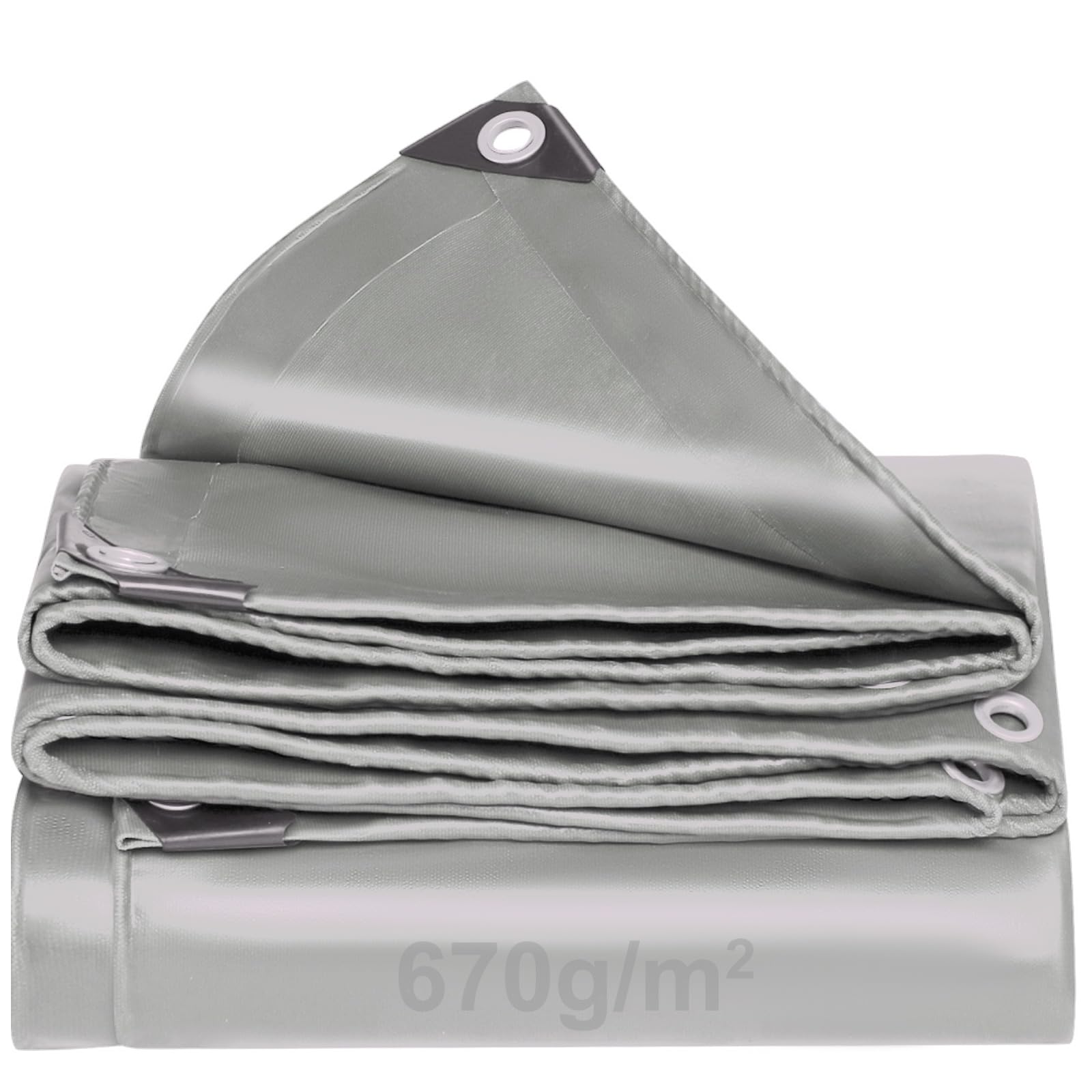 Grey Tarpaulin PVC heavy duty 670GSM,Waterproof Reinforced Eyelets,Weatherproof dust snow UV,Cover for Chicken Roof pond Building pool Caravan Lorry Boat Trailer Furniture Ground sheet Tarps (3M x 5M) — image 1
