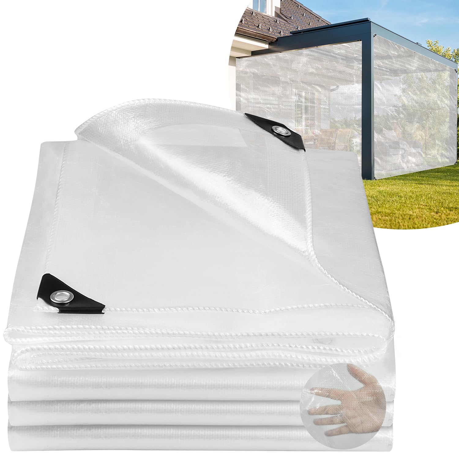 Honsaifau Clear Tarpaulin Waterproof Heavy-Duty: 3m x 3m UV Resistant 130GSM PE Tarp Sheet with Reinforced Grommets for Garden Greenhouse Ground Use & Chicken Coop — image 1