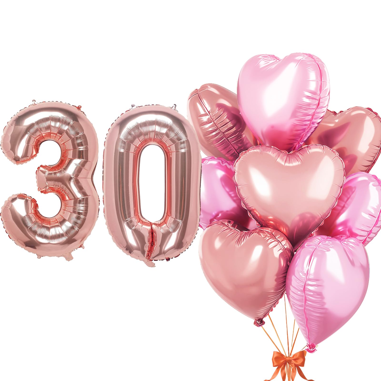 Rose Gold Balloon 30, Foil Balloon Number 30, Heart Foil Balloon Rose Gold Pink, 40 Inch Helium Balloon 30 with Heart Balloons, Balloon 30th Birthday Decoration Set for Birthday Anniversary Party