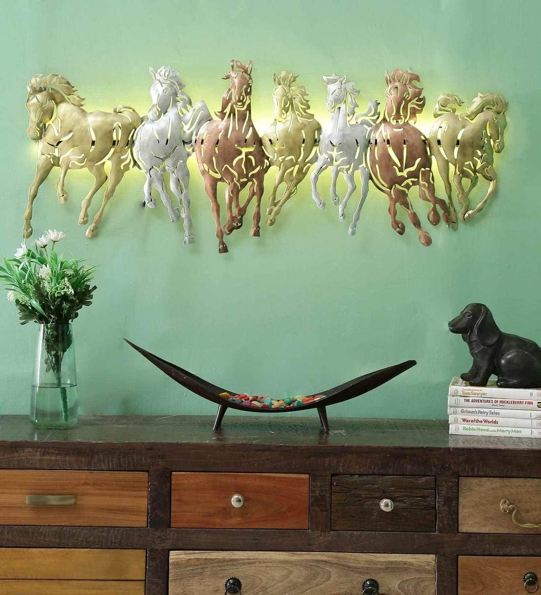 Vastra Vinod Multicolour 7 Horse Metal Wall Art