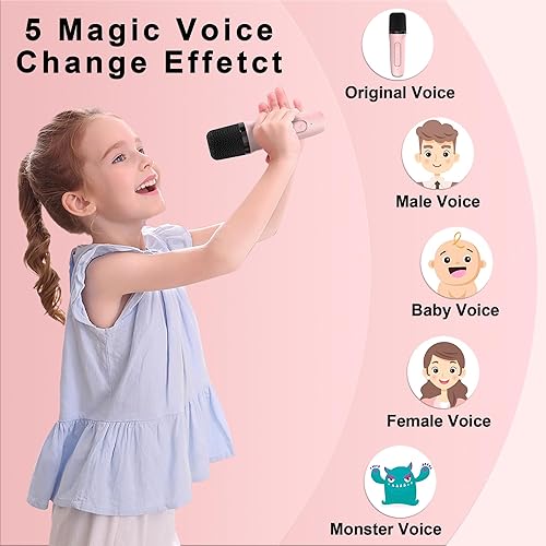 Miniatura 3 de Mini juguete de máquina de micrófono de karaoke, altavoz Bluetooth portátil con 2 micrófonos inalámbricos para niñas, juguetes de reproductor de