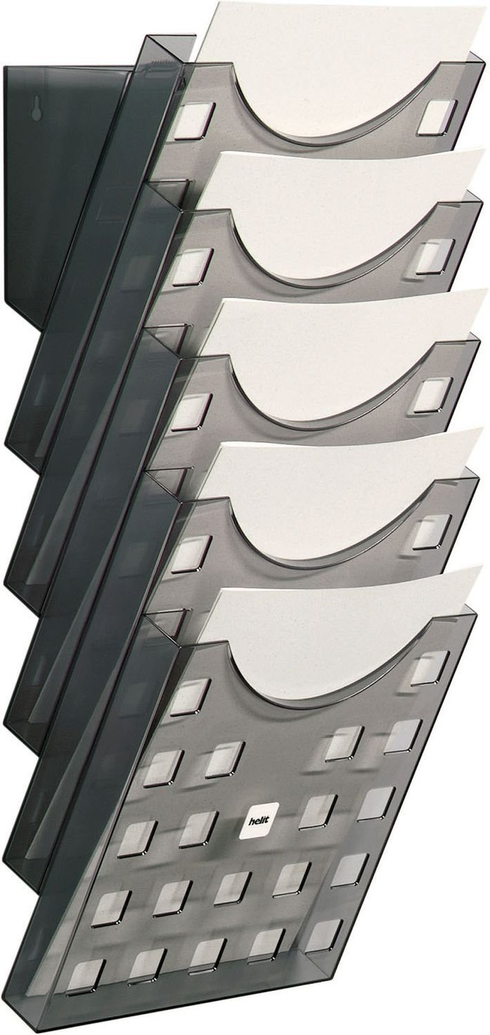 Helit H6103108 Wall Mounted Brochure Racks 5 Pockets, DIN A4, Grey/Transparent