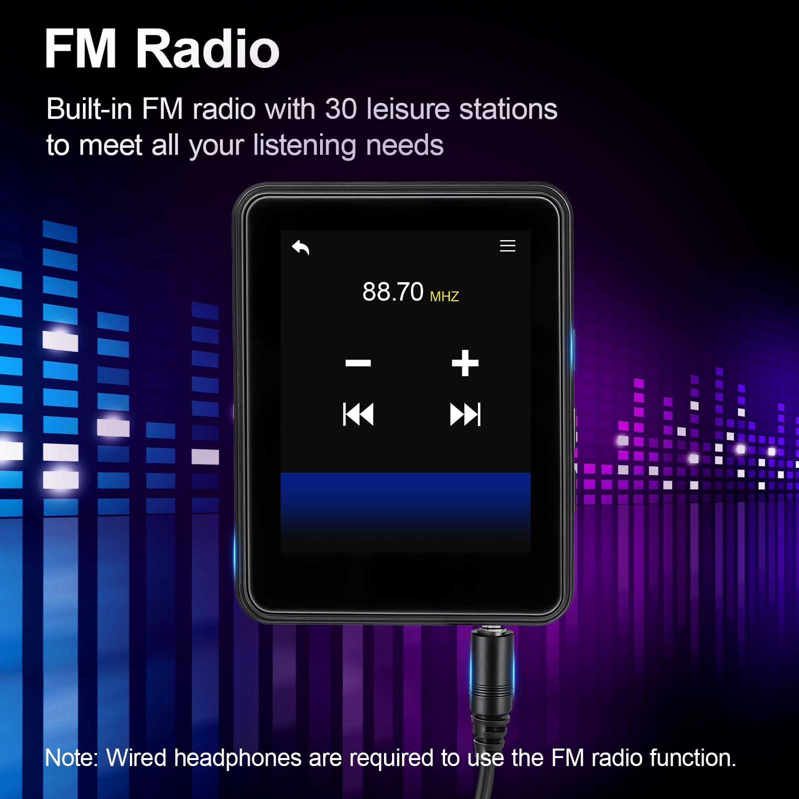 64GB MP3 Player Bluetooth 5.2 - MP3-Player 2.4" Full Touchscreen Tragbarer MP3 Player mit Lautsprecher HiFi-Klang eingebauter Aufnahme FM-Radio, Kann auf 128 GB erweitert Werden kindergerecht
