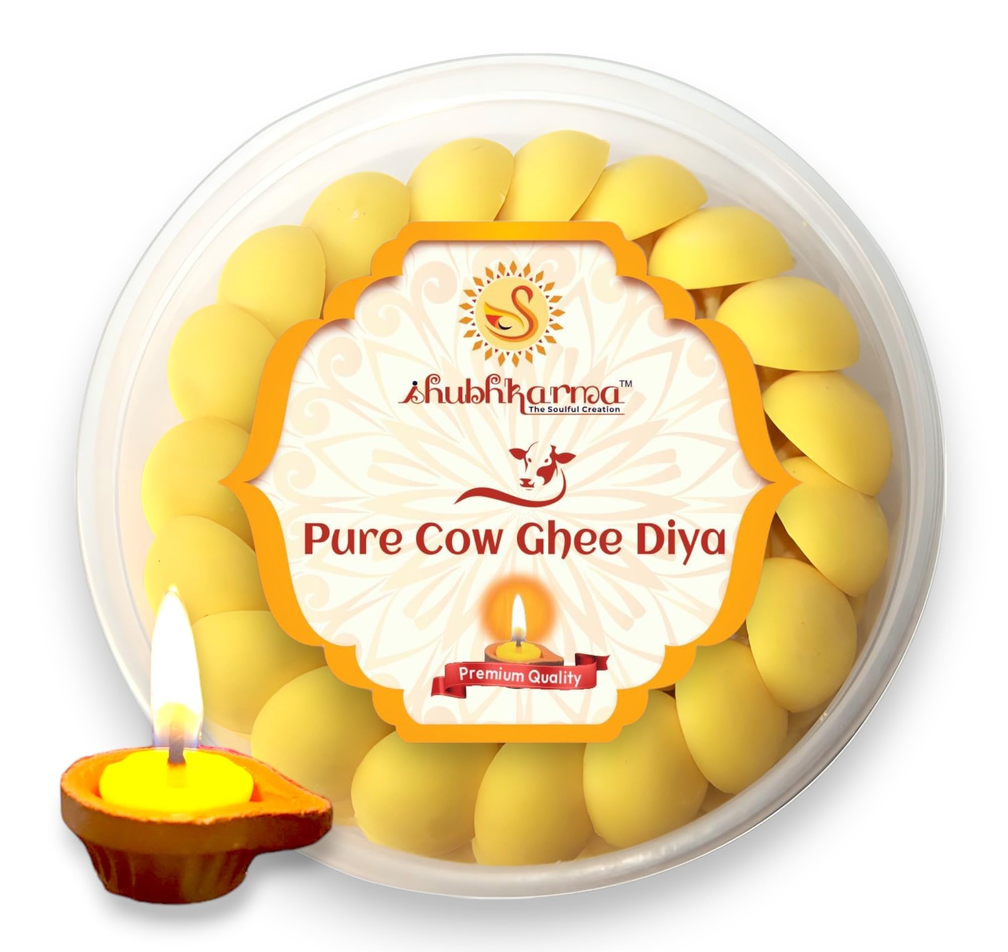 Fine Quality Pure Cow Ghee Diya 100pcs For Pooja, Festivals & Religious Rituals. Ghee Jyot Made with Pure Cow Ghee. Ready to use puja batti for your home, Shop and Office.