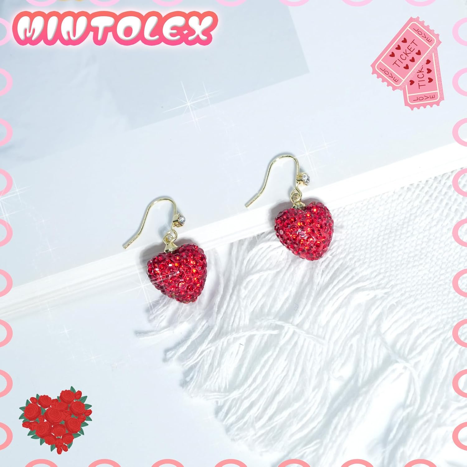 Red Heart Earrings for Women Sparkly Rhinestone Valentines Earrings Love Heart Earring Dangling Valentine Gifts for Her Wife Girlfriend Holiday Outfit Accessories - Image 6