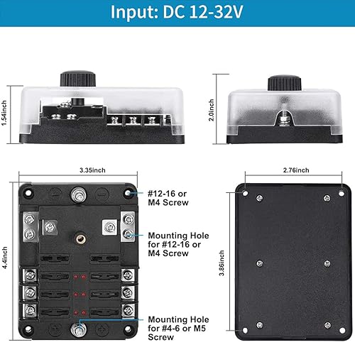 Miniatura 2 de Bloque de fusibles de 12 voltios, caja de fusibles impermeable de 6 vías con 6 barras colectoras negativas de tierra para automoción 100 amperios