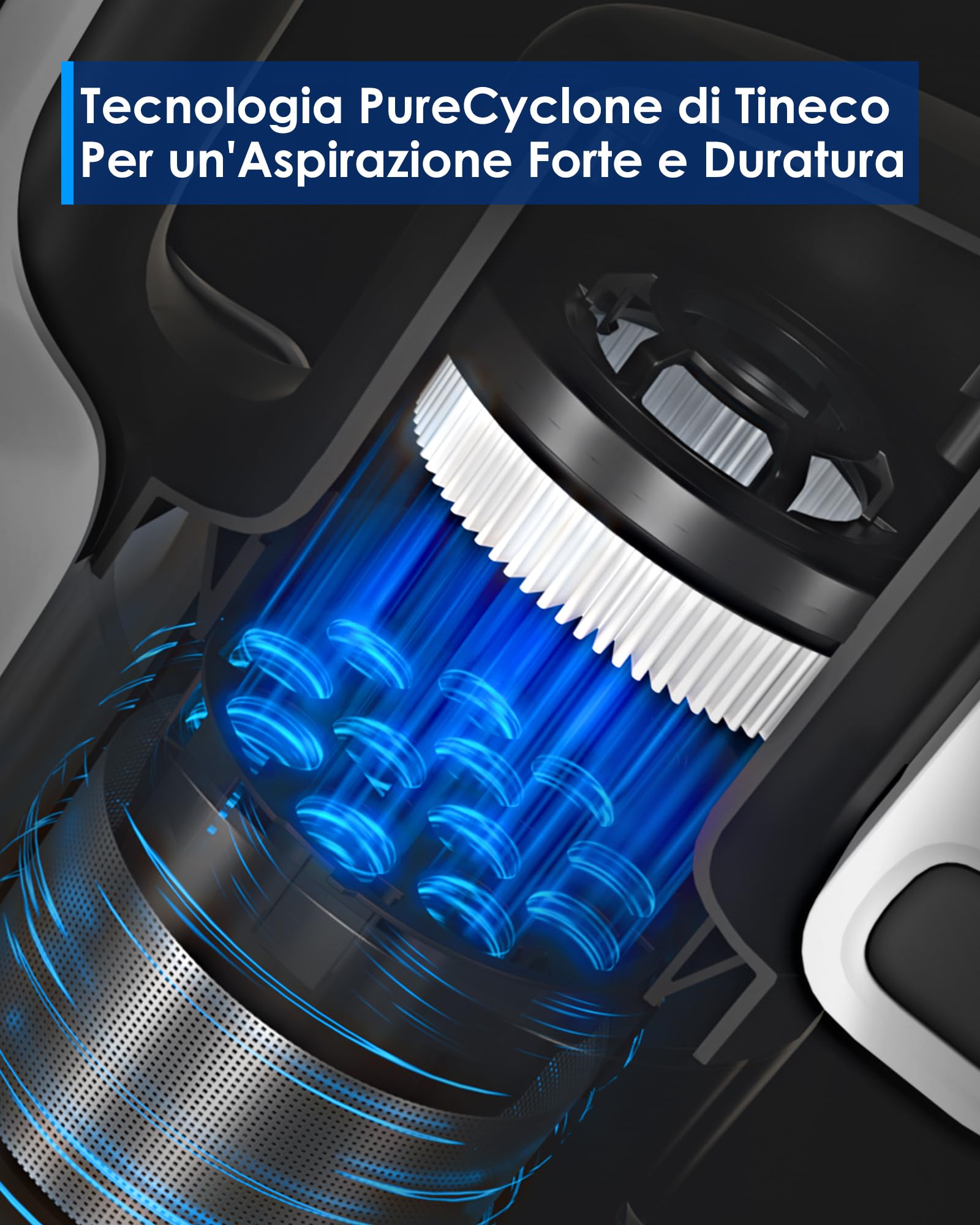 Tineco A30S, Aspirapolvere senza fili, Aspirazione da 160W, Autonomia di 60 minuti, Serbatoio Polvere da 1L, Spazzola ZeroTangle, Tecnologia PureCyclone, Luce LED