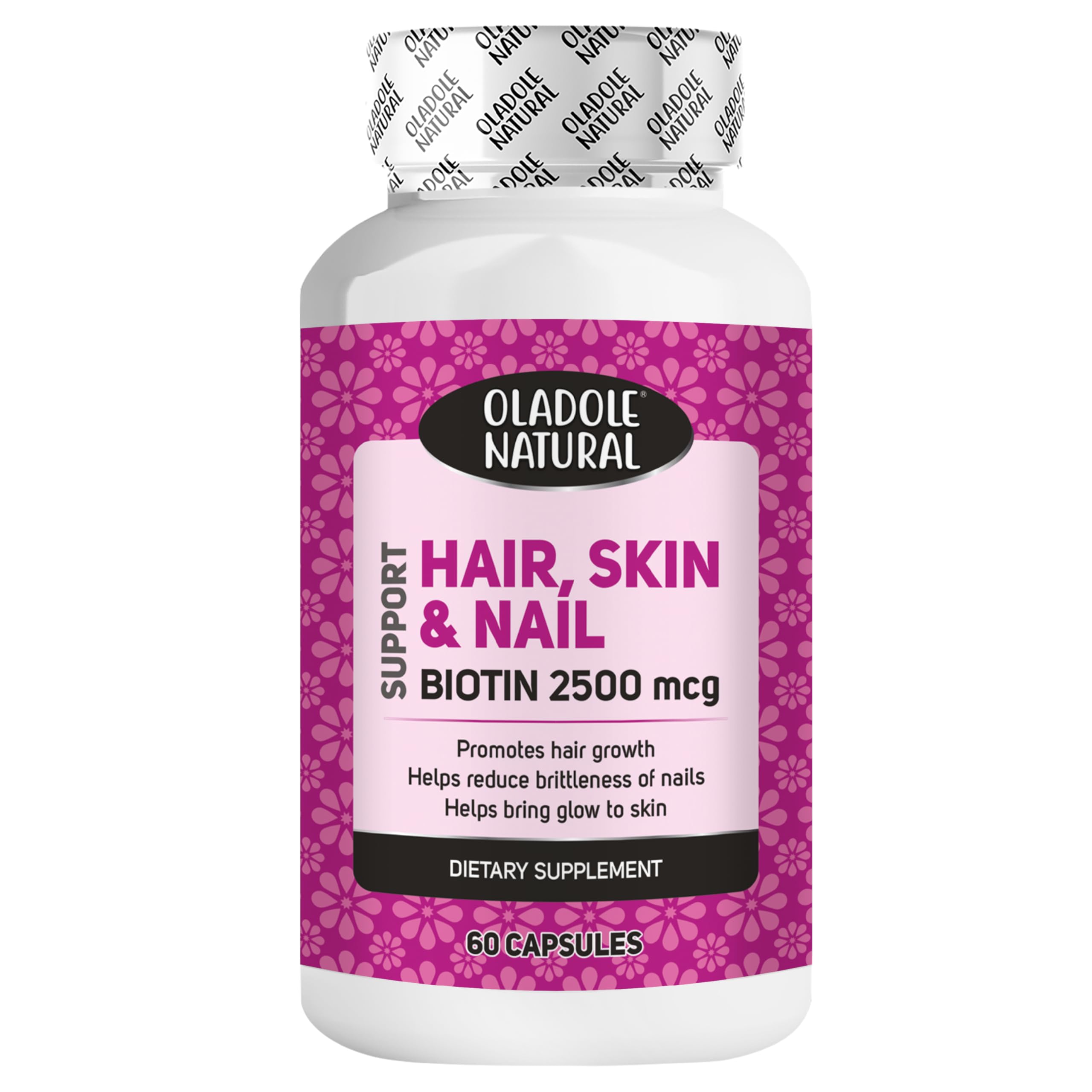 Oladole Natural Biotin 2500mcg - 60 Capsules | High Potency B Vitamin Blend For Stronger Hair, Radiant Skin, Long Nails, Supports Energy Beauty Support | Gluten-Free, Non-GMO