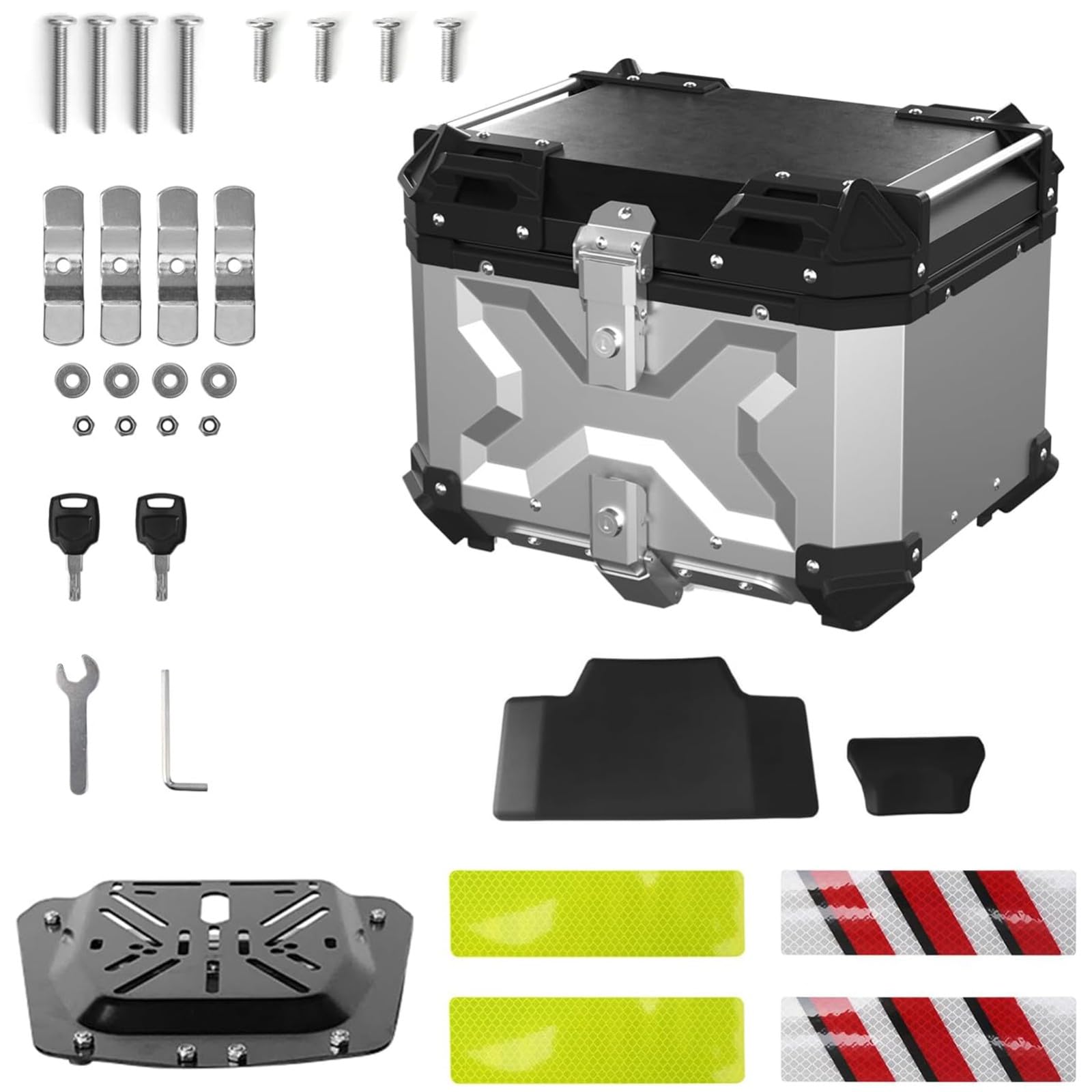 Coffre de moto en aluminium 80L argent universel pour voyage