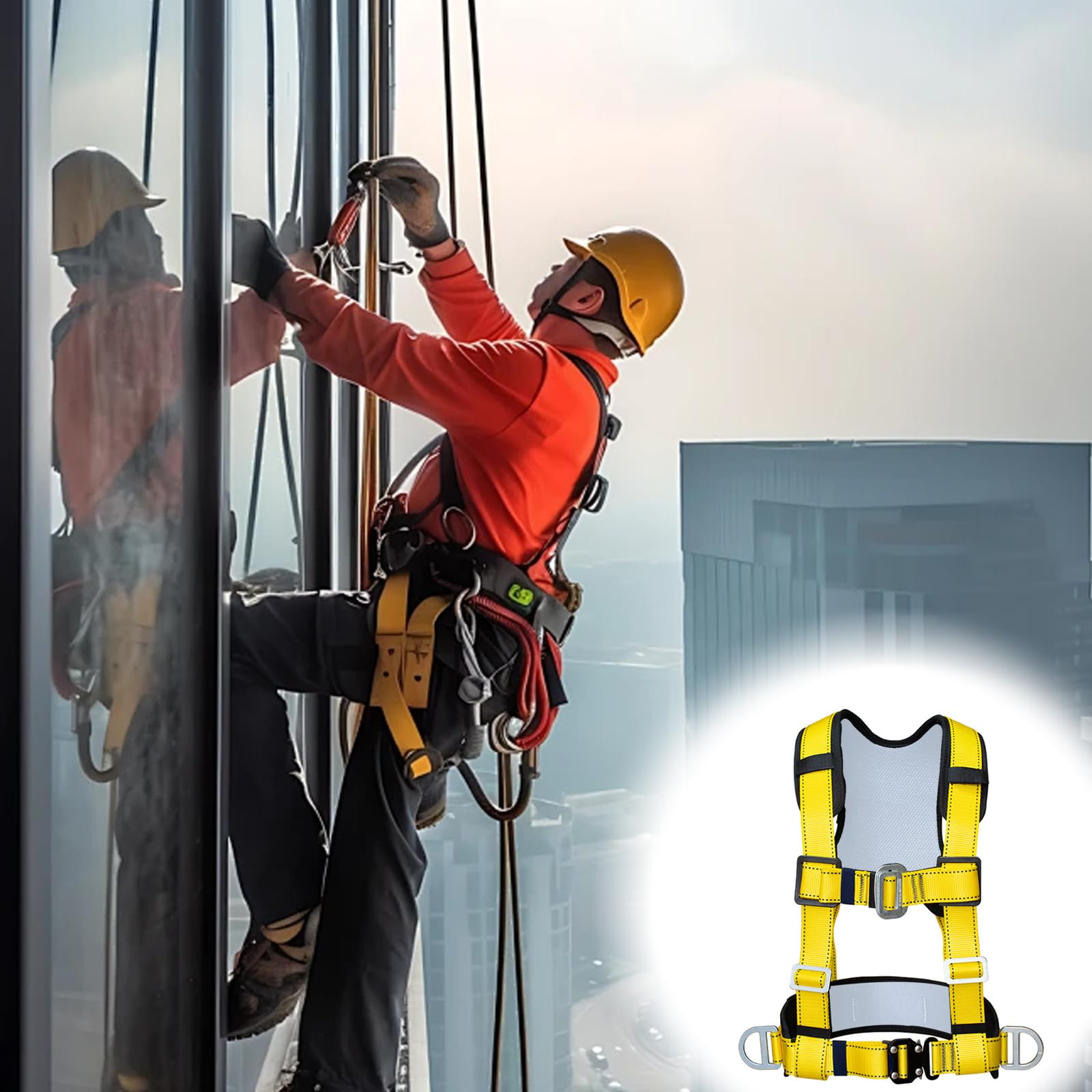 Imbracatura di Sicurezza Anticaduta, Imbracatura Anticaduta con Spallaccio Staccabile Carico 90 kg, Ergonomica Regolabile Imbrago per il servizio di soccorso alpino all'aperto