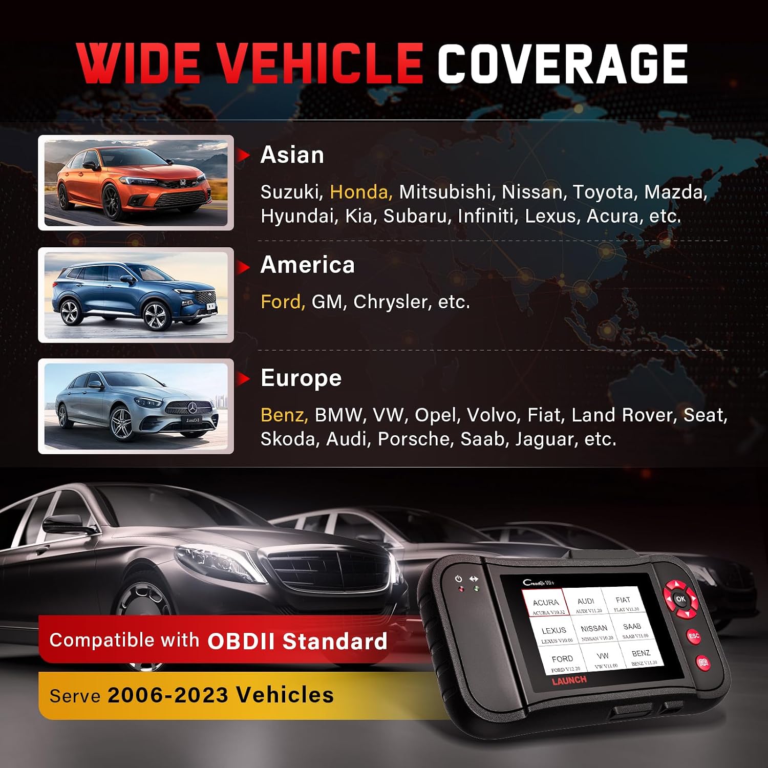[2023 New] LAUNCH X431 Creader VII+ Car Code Reader, Full EOBD OBD2 Scanner Scan Tool Testing Engine/Transmission/ABS/ Airbag System, Lifetime Free Update